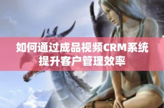 如何通过成品视频CRM系统提升客户管理效率