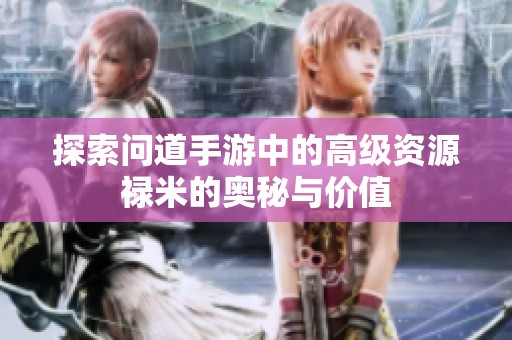 探索问道手游中的高级资源禄米的奥秘与价值