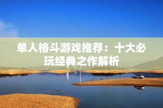 单人格斗游戏推荐：十大必玩经典之作解析
