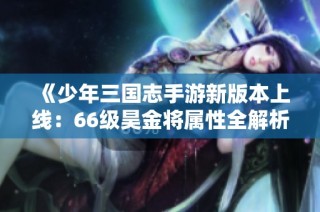 《少年三国志手游新版本上线：66级昊金将属性全解析》